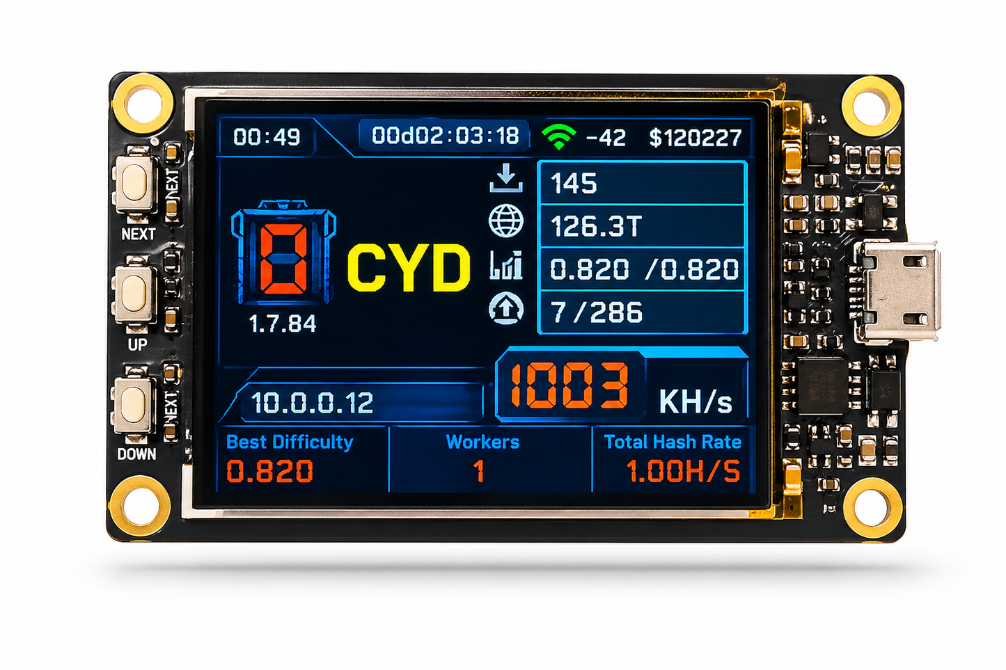 Bitcoin Miner NMMiner ESP-WROOM-32 ESP32 2.8" Smart Display Lucky Miner